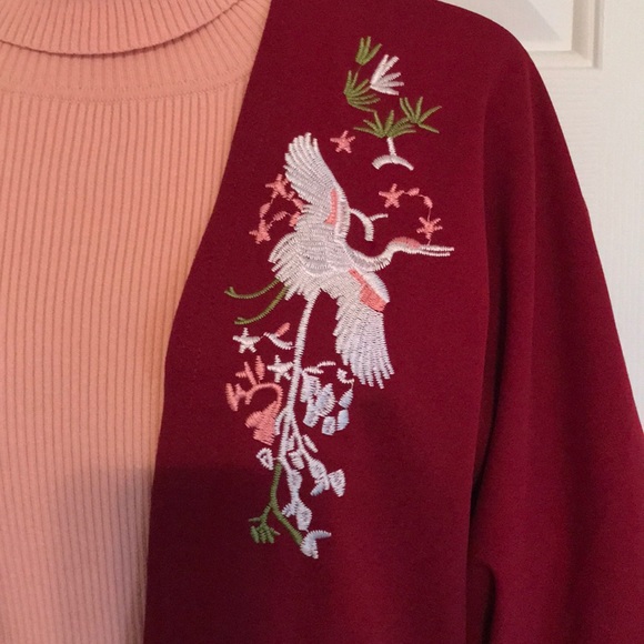 SHEIN crane embroidered 3/4 sleeve kimono - Picture 3 of 3